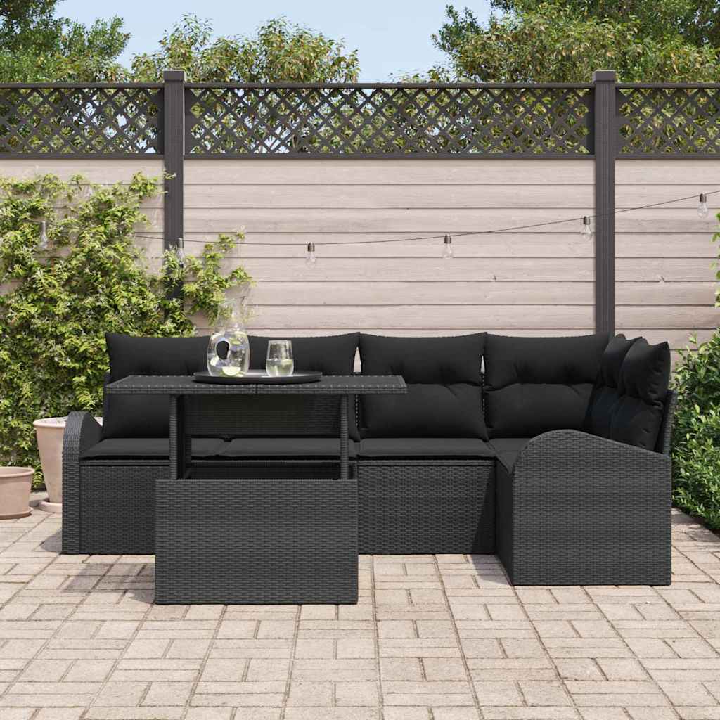 Set Divano da Giardino con cuscino 6 pcs Nero 100 x 55 x 73 cm 3348649