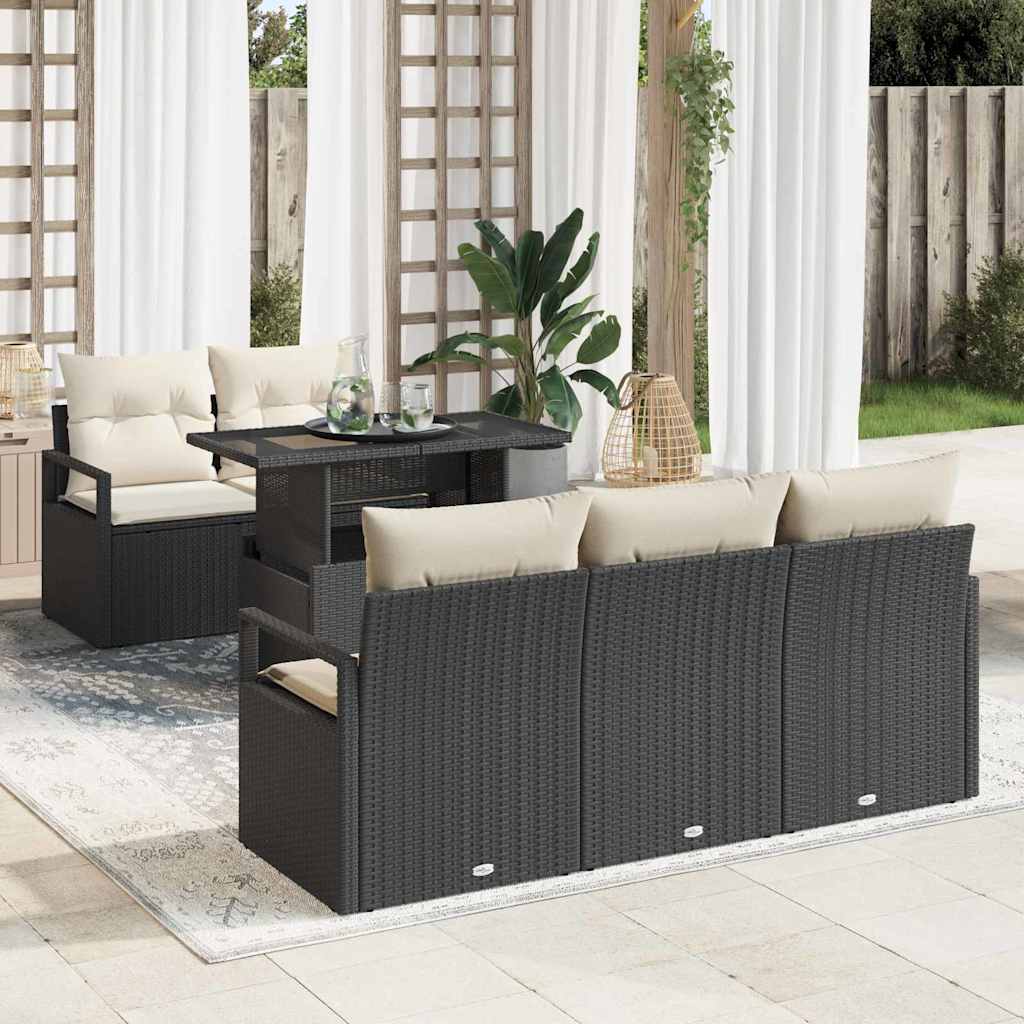 Set di divani da giardino , 6 pezzi con cuscini in rattan nero. 3348733