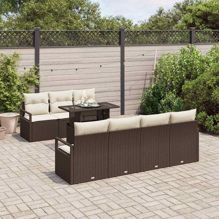Set da Giardino in Rattan Sintetico, 8 Pezzi con Cuscini Marroni. 3348764