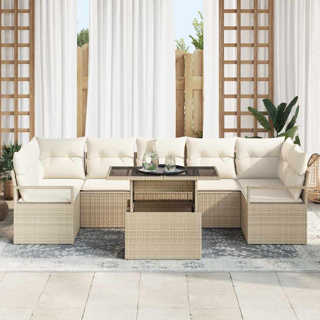 Set Giardino  8 Pezzi con Cuscini Beige in Rattan Sintetico 3348777