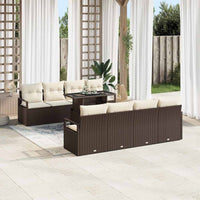 Set da Giardino  9 Pezzi con Cuscini in Rattan Sintetico Marrone 3348784