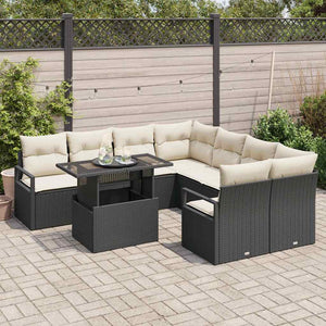 Set di divani da giardino 9 pezzi con cuscini neri in polyrattan 3348793