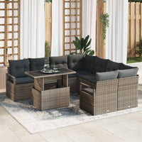 Set divano da giardino 9 pezzi con cuscini in rattan poliolefinico grigio 3348795