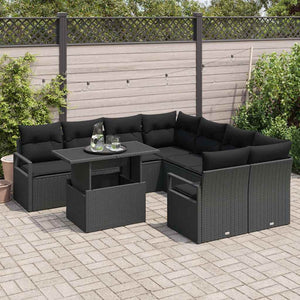Set di Divani da Giardino  9 Pezzi con Cuscini in Rattan Sintetico Nero 3348799