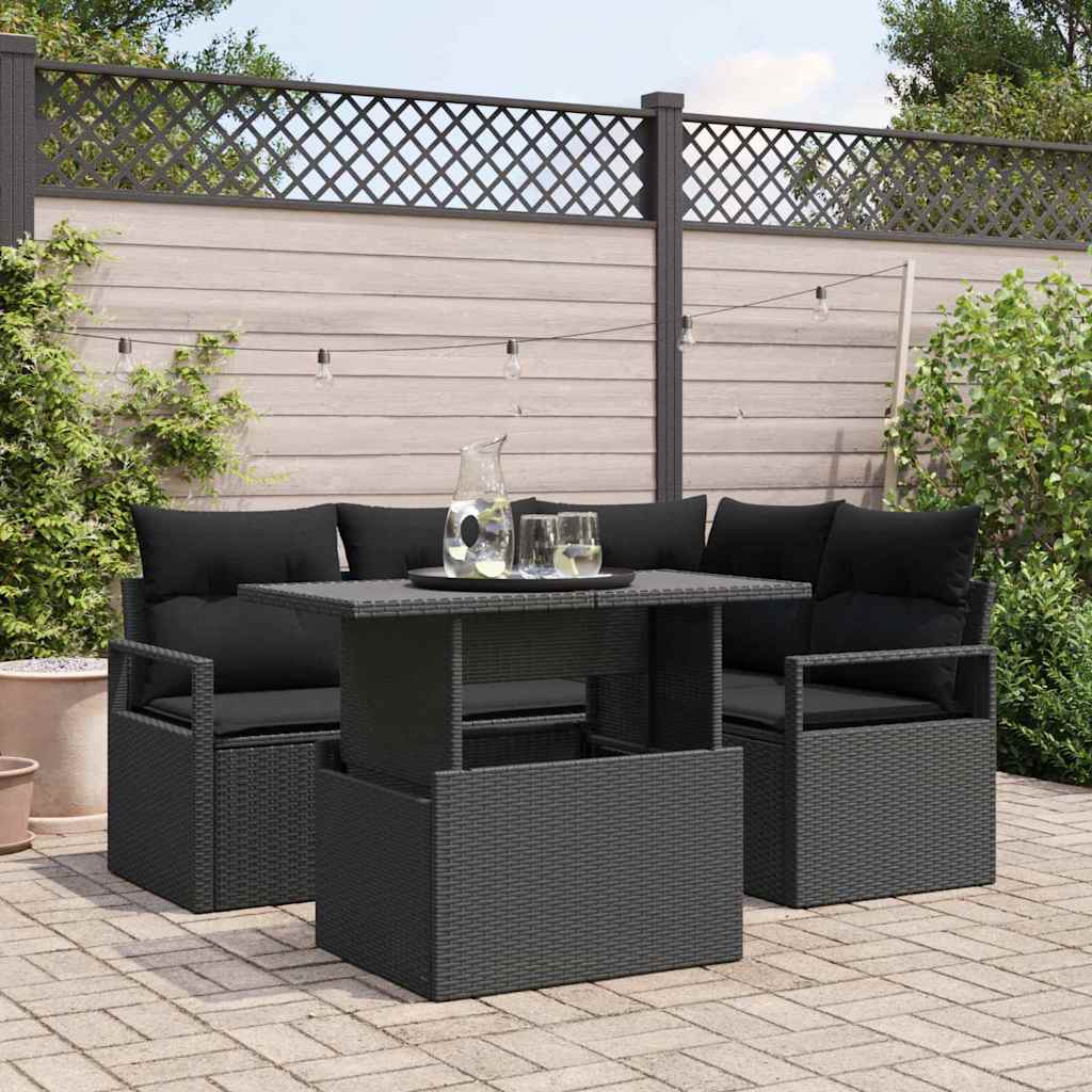 Set di Divani da Giardino  in 5 Pezzi con Cuscini in Rattan Polyrattan Nero 3348819
