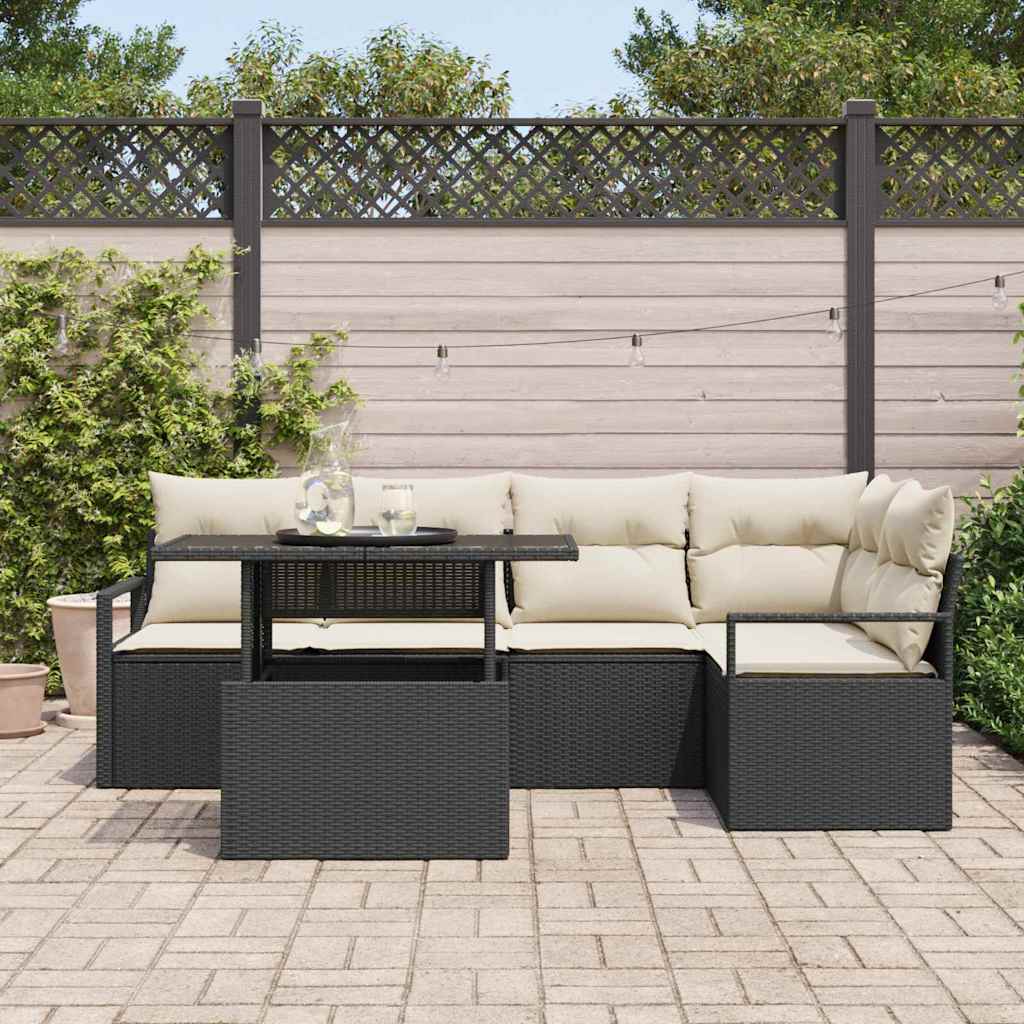 Set Giardino 6 Pezzi con Cuscini Nero in Rattan Sintetico 3348823