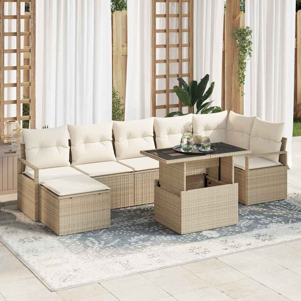 Set di divani da giardino, 8 pezzi con cuscini in rattan poliestere beige 3348867