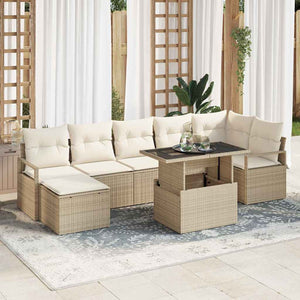 Set di divani da giardino, 8 pezzi con cuscini in rattan poliestere beige 3348867