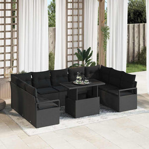 vidaXL Set Divano da Giardino con cuscino 10 pcs Nero 100 x 55 x 73 cm