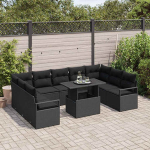 Set di divani da giardino da 10 pezzi con cuscini neri in poly rattan 3348889
