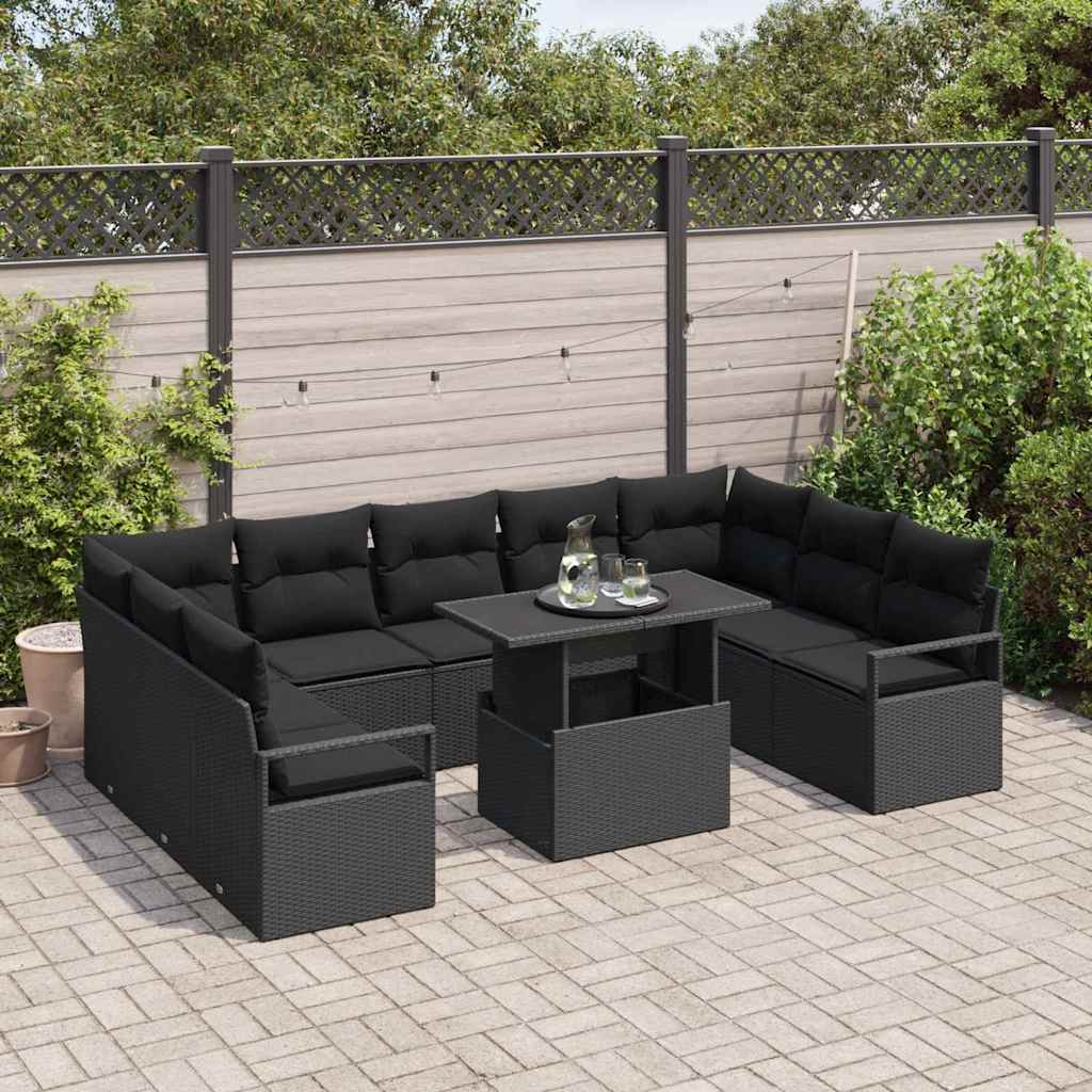 vidaXL Set Divano da Giardino con cuscino 10 pcs Nero 100 x 55 x 73 cm