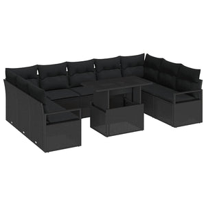 vidaXL Set Divano da Giardino con cuscino 10 pcs Nero 100 x 55 x 73 cm