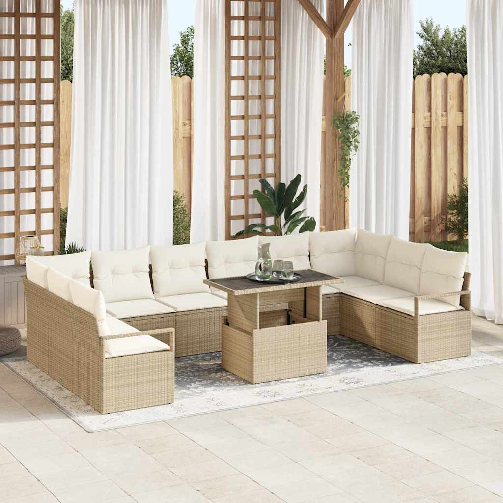 Set da Giardino  di 11 Pezzi con Cuscini Beige in Rattan Sintetico 3348897