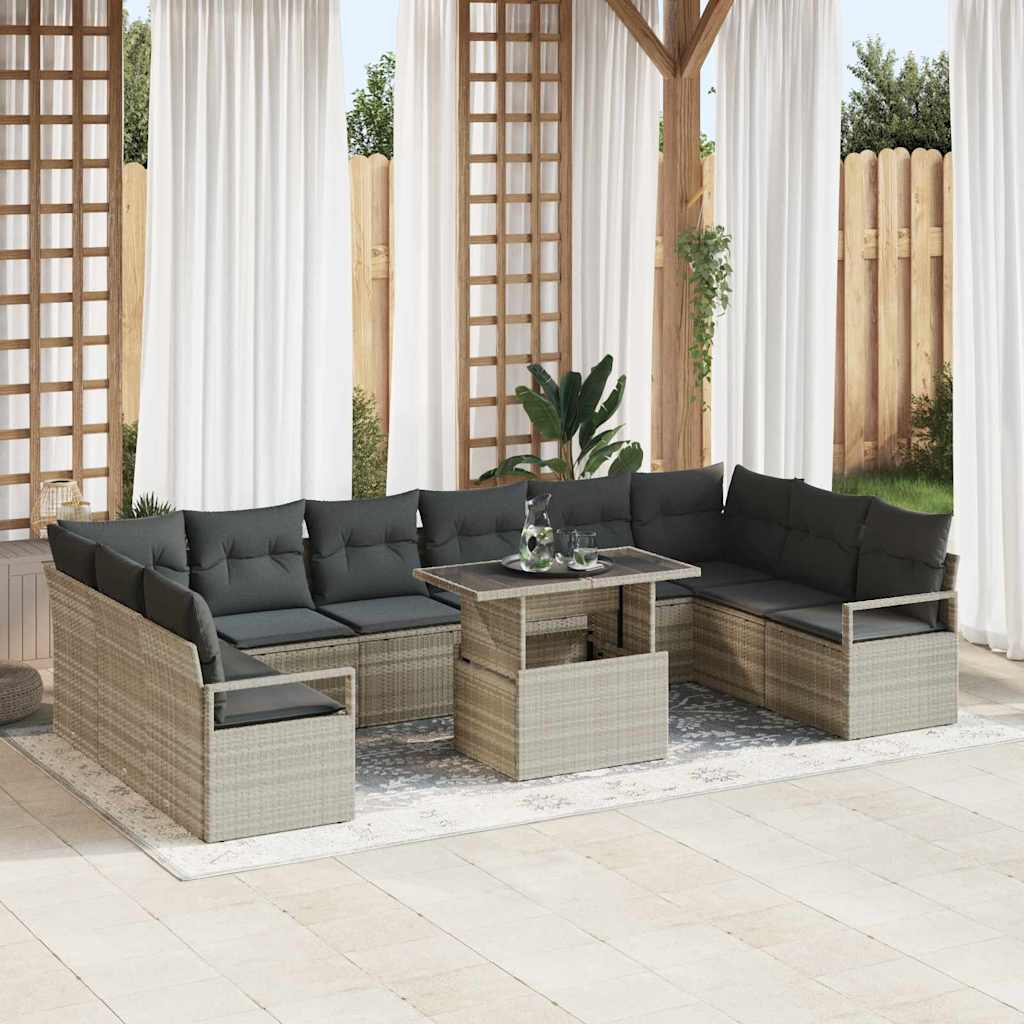 Set da Giardino  da 11 Pezzi Grigio Chiaro con Cuscini in Rattan Sintetico 3348898