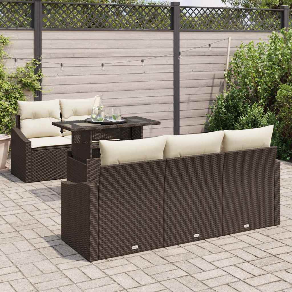 Set Divano da Giardino con cuscino 6 pcs Marrone e crema 3348914