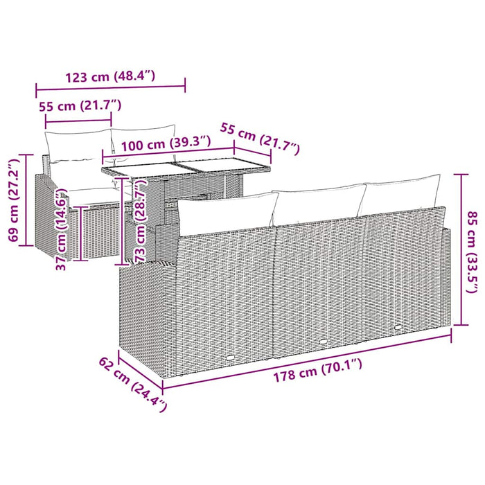 Set Divano da Giardino con cuscino 6 pcs Marrone e crema 3348914