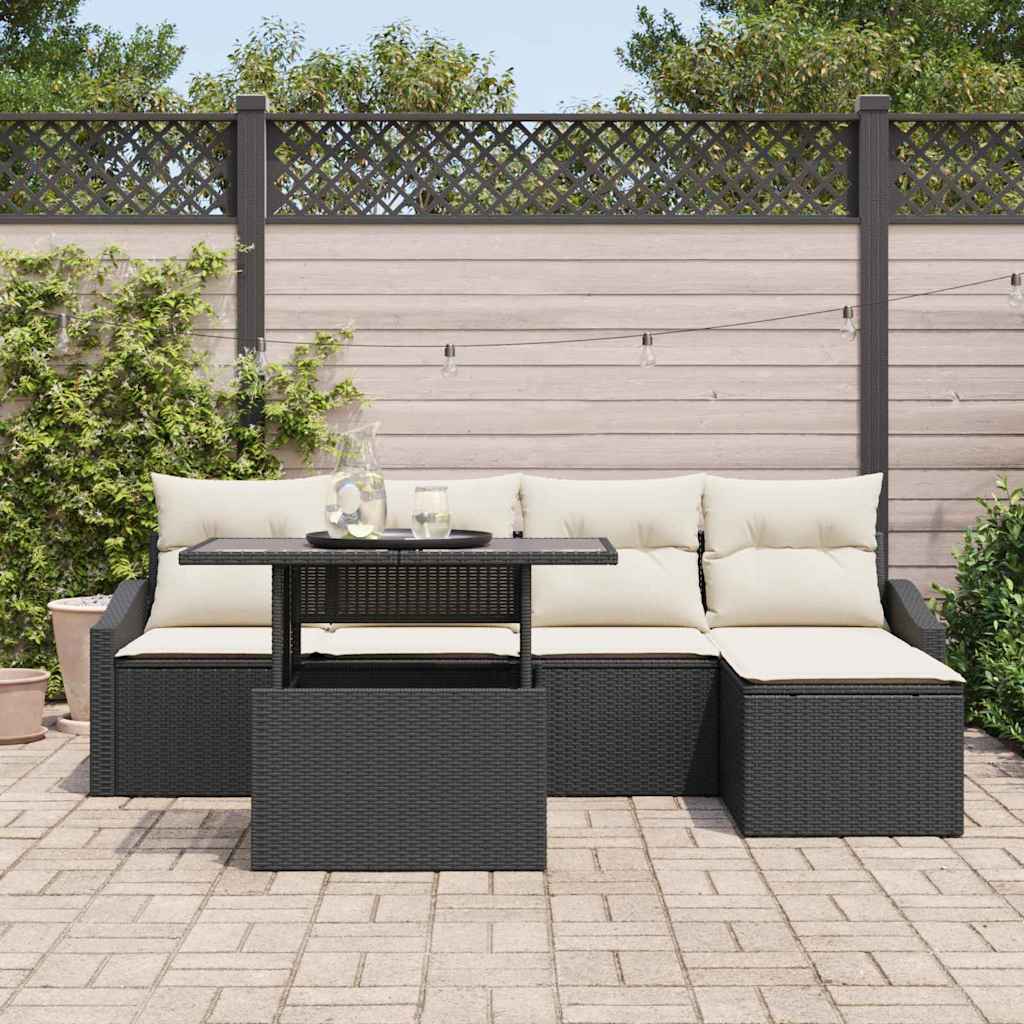 Set di Divani da Giardino 6 Pezzi con Cuscini Neri in Polyrattan 3348983