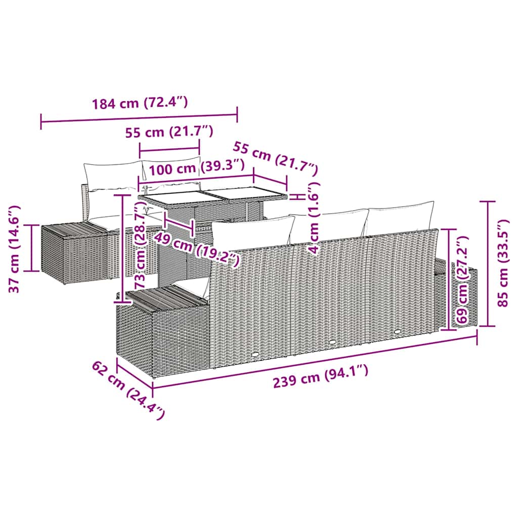 Set Divano da Giardino 6 pcs beige e panna 100 x 55 x 73 cm 3349097