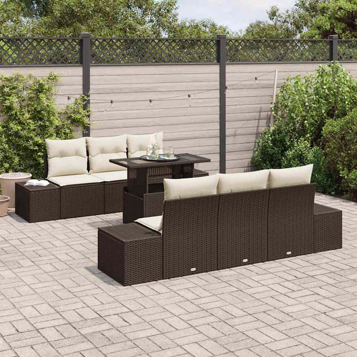 Set di mobili da giardino da 7 pezzi con cuscini marroni in rattan sintetico 3349104