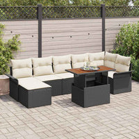 Set da pranzo da giardino  da 8 pezzi con cuscini in rattan poliuretano nero e legno di acacia. 3349361