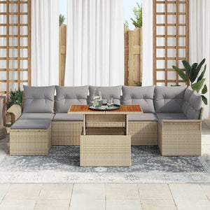 Set pranzo giardino 8 pezzi  con cuscini beige in polyrattan e legno di acacia 3349363