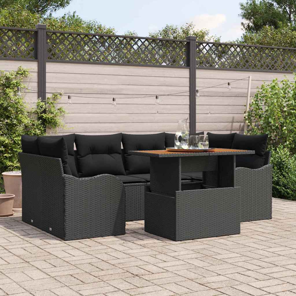 vidaXL Set Divano da Giardino con cuscino 7 pcs Nero 100 x 55 x 73 cm