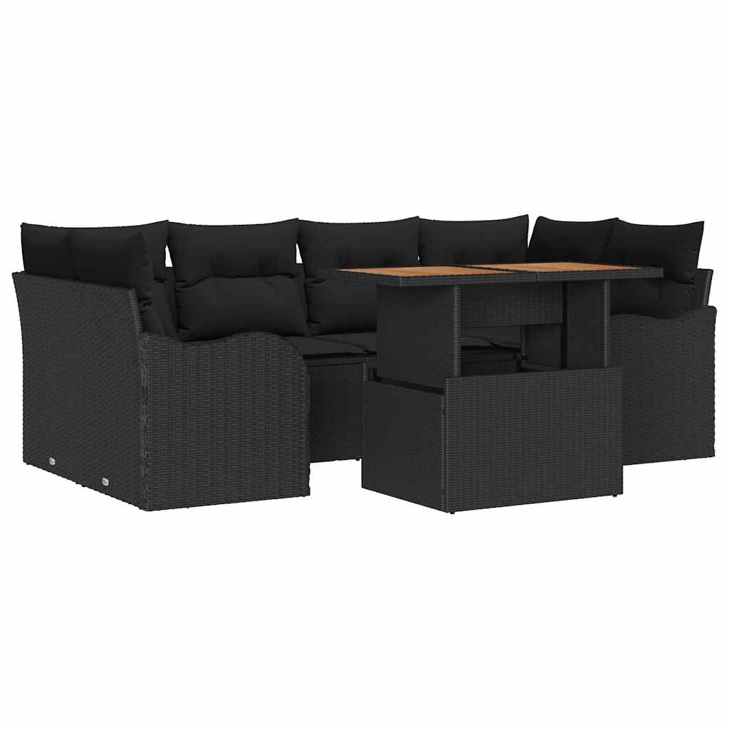 vidaXL Set Divano da Giardino con cuscino 7 pcs Nero 100 x 55 x 73 cm