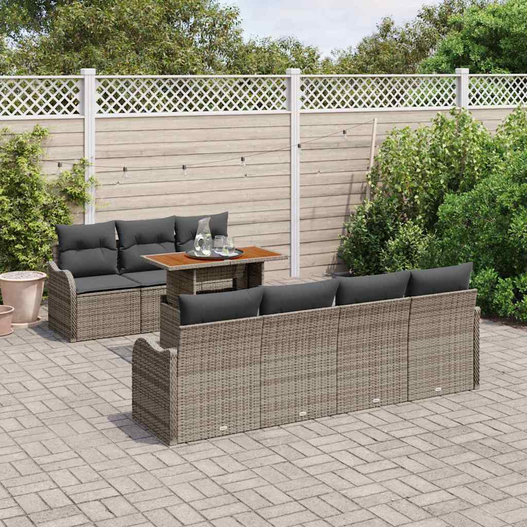 Set divani da giardino 8 pezzi  con cuscini grigi in rattan sintetico e legno d'acacia 3349418