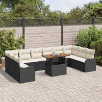 Set di divani da giardino 11 pezzi  con cuscini in rattan sintetico nero e legno di acacia. 3349508