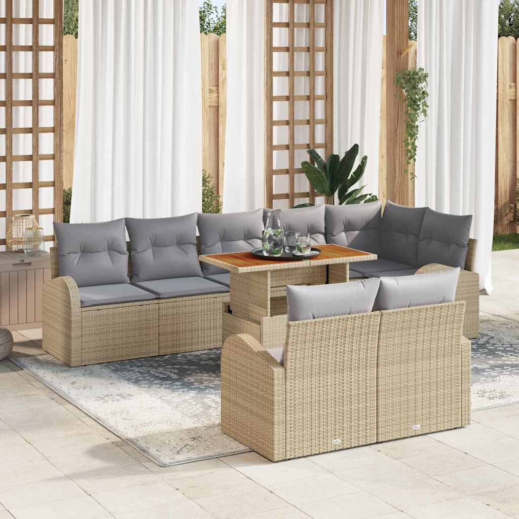 Set da Pranzo da Giardino  9 Pezzi con Cuscini Beige in Rattan Sintetico e Acacia 3349601