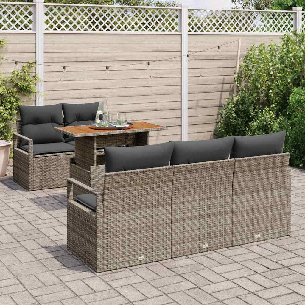 Set di Divani da Giardino  a 6 Pezzi con Cuscini Grigi in Polyrattan e Acacia 3349649