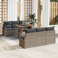 Set da Giardino  7 Pezzi con Cuscini Grigi in Rattan Sintetico e Acacia 3349656