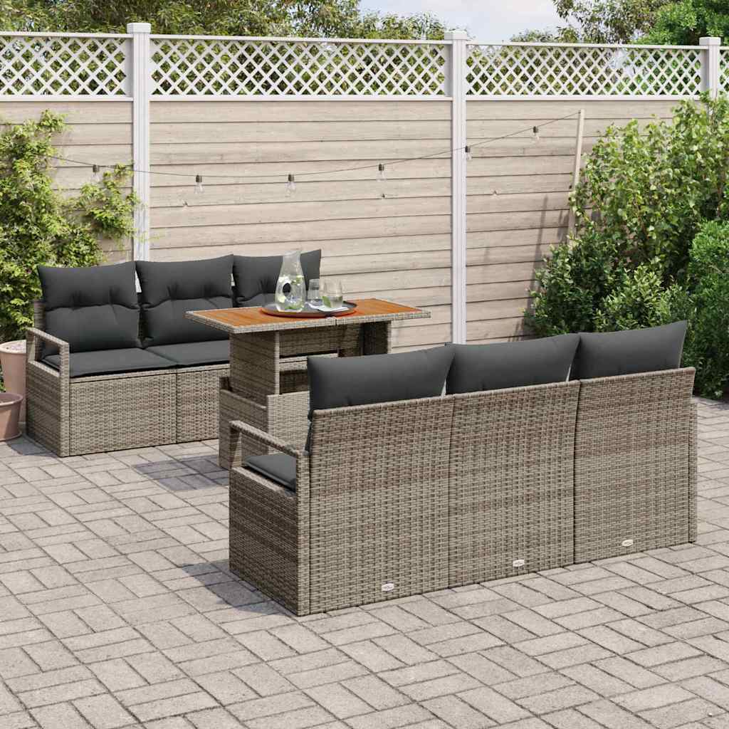 Set da Giardino  7 Pezzi con Cuscini Grigi in Rattan Sintetico e Acacia 3349656