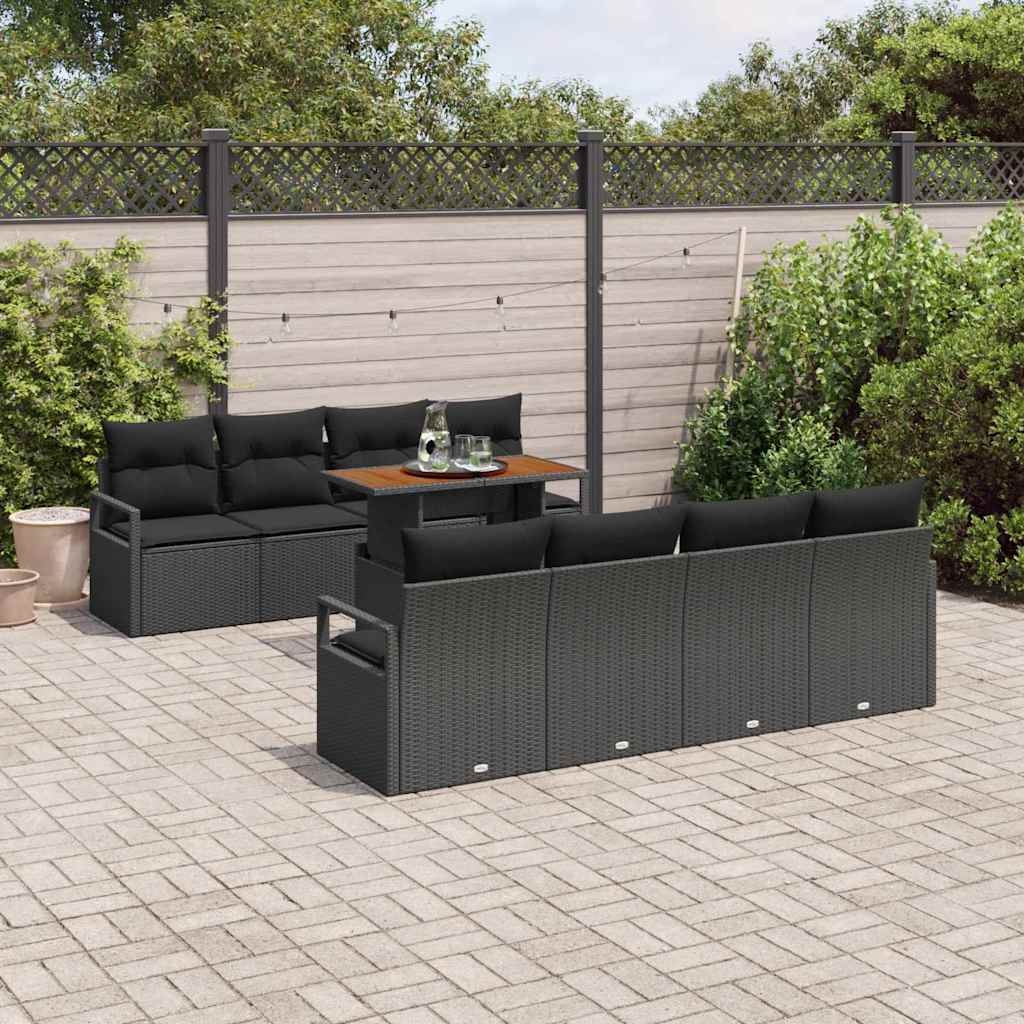 Set Divano da Giardino 9 pcs Nero, Marrone 100 x 55 x 73 cm 3349687
