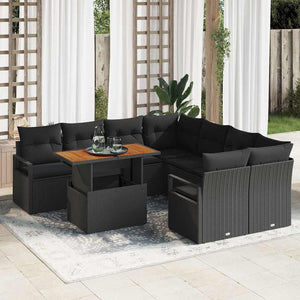 Set di Sofà da Giardino con cuscino 9 pcs Nero Standard Rattan 3349694