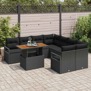 Set di Sofà da Giardino con cuscino 9 pcs Nero Standard Rattan 3349694