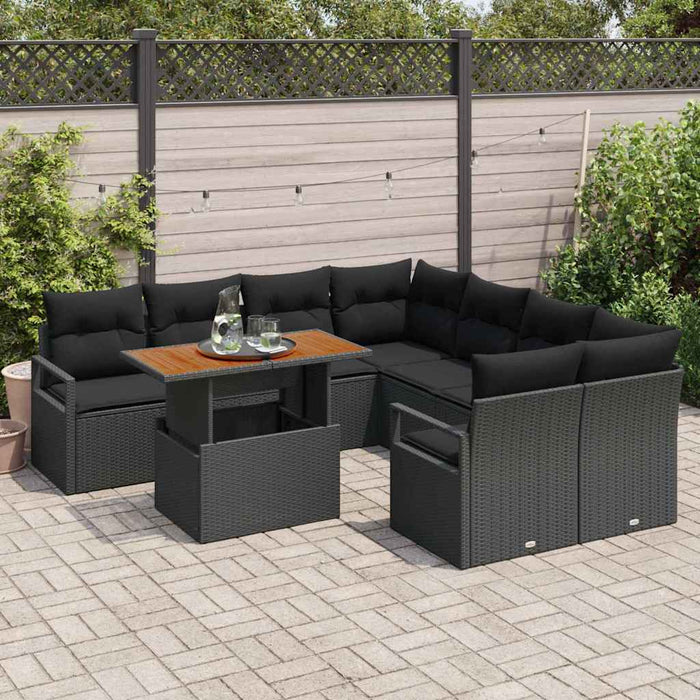 Set di Sofà da Giardino con cuscino 9 pcs Nero Standard Rattan 3349694