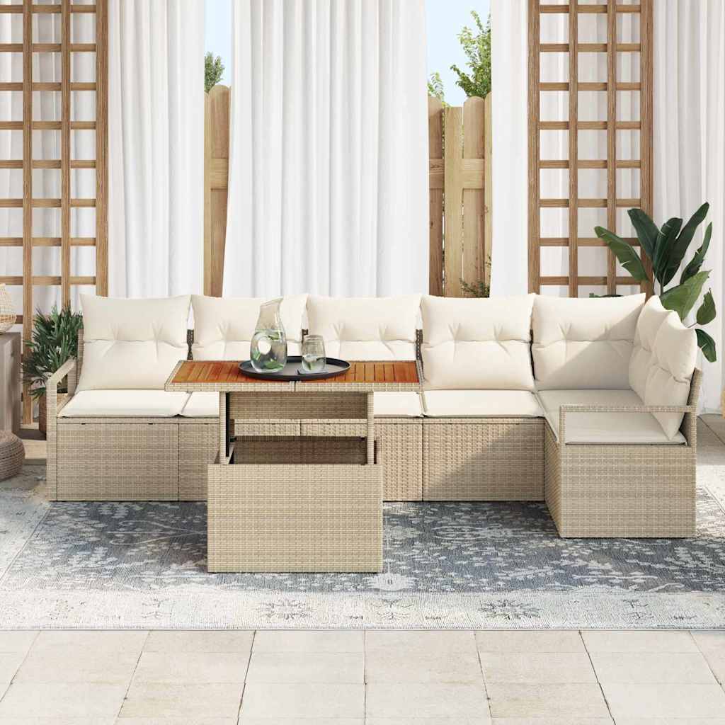 Set da Giardino  in Rattan Beige con Cuscini, 7 Pezzi, in Legno di Acacia 3349721