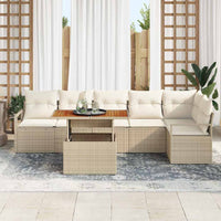 Set da Giardino  in Rattan Beige con Cuscini, 7 Pezzi, in Legno di Acacia 3349721