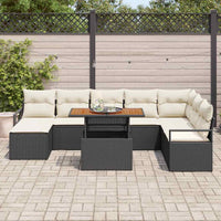 Set da giardino di 9 pezzi con cuscini in polirattan nero e acacia 3349746