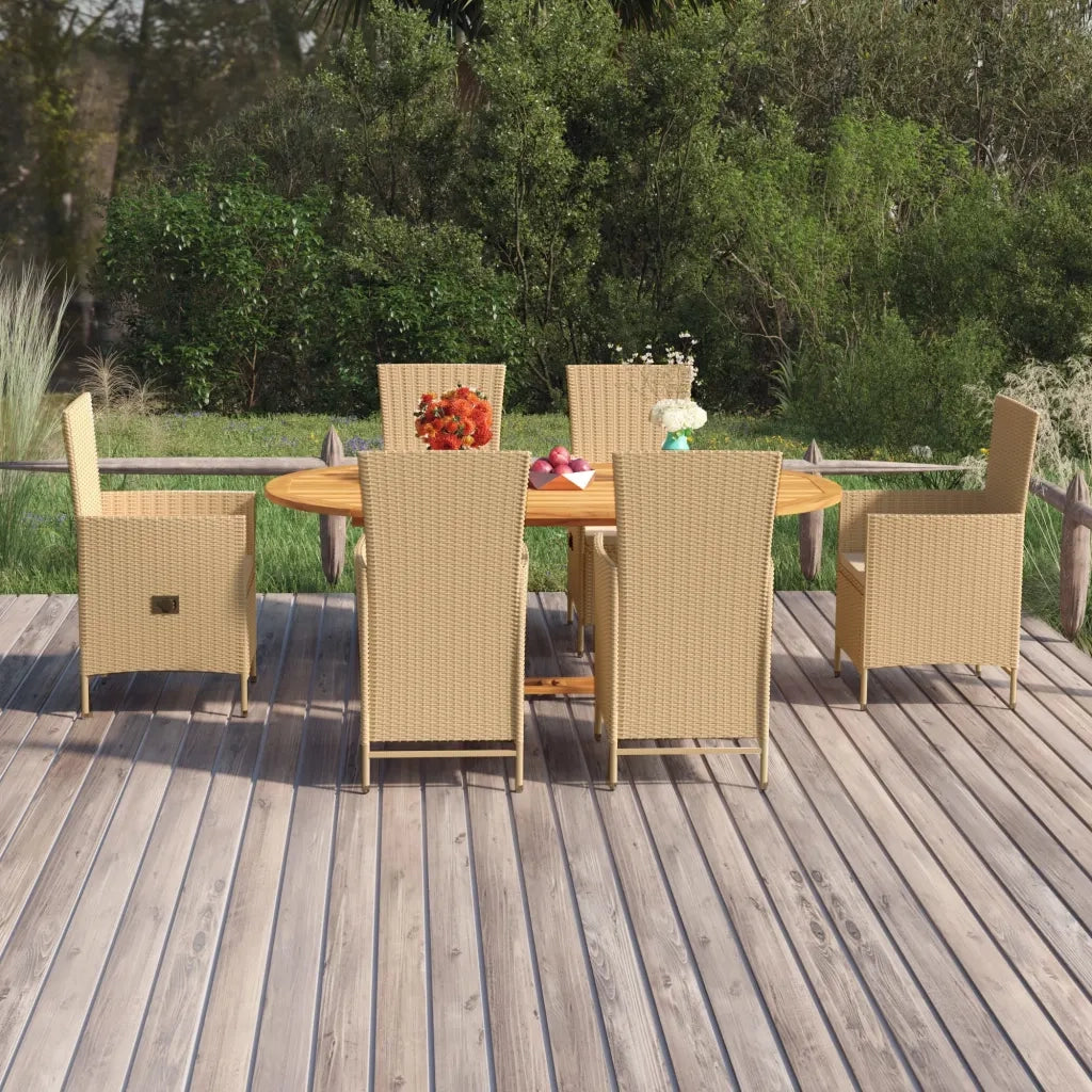 Set Mobili da Pranzo per Giardino 7 pz in Polyrattan Beige 3070771