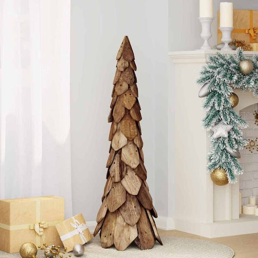 Albero di Natale-Albero Natalizio-Decorazioni natalizie Marrone 110 cm Legno massello di teak