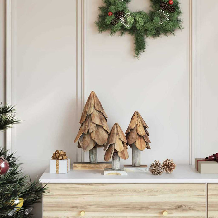 Albero di Natale 3 pz-Decorazioni natalizie Marrone Legno massello di teak