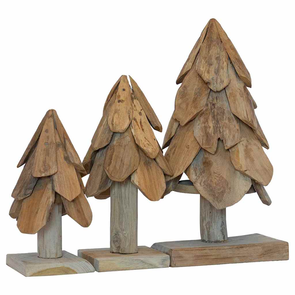 Albero di Natale 3 pz-Decorazioni natalizie Marrone Legno massello di teak