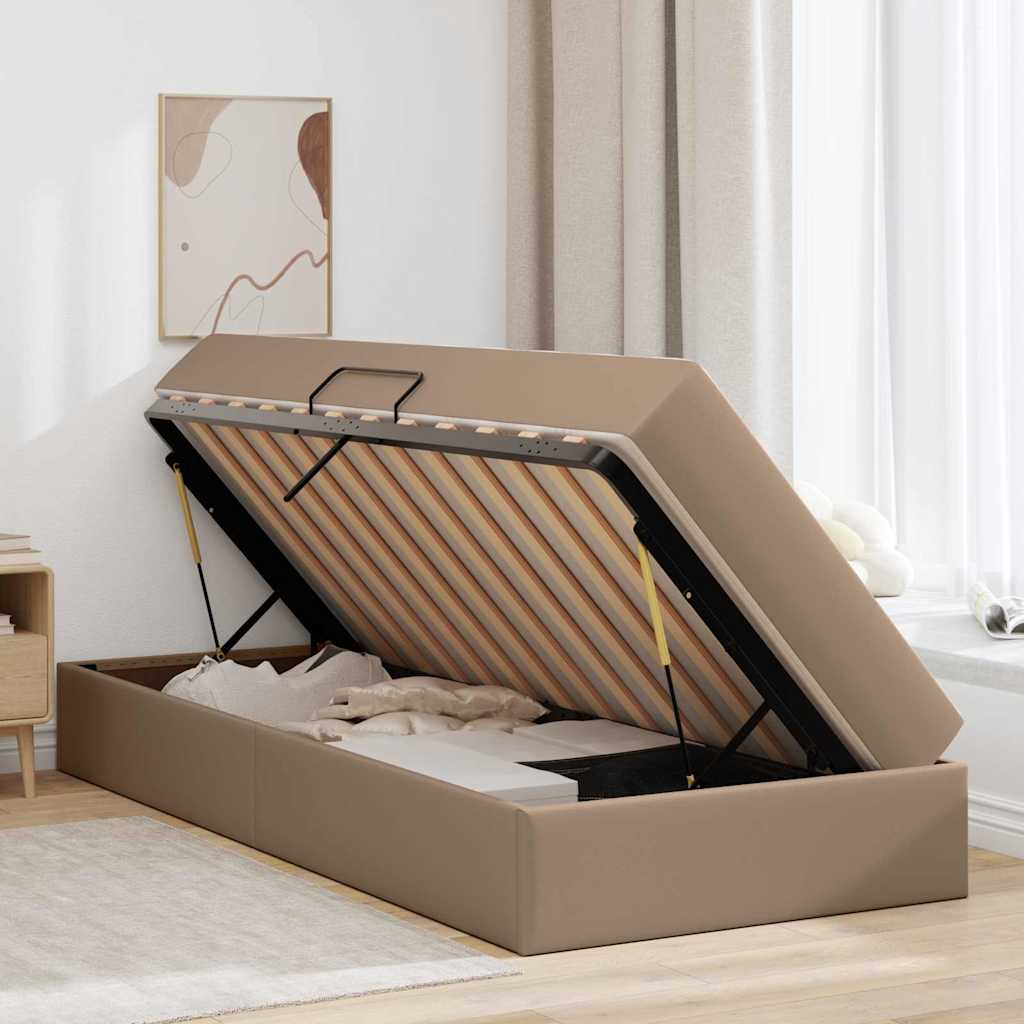 Letto con contenitore e materasso 2 pcs Cappuccino Pelle 3399591