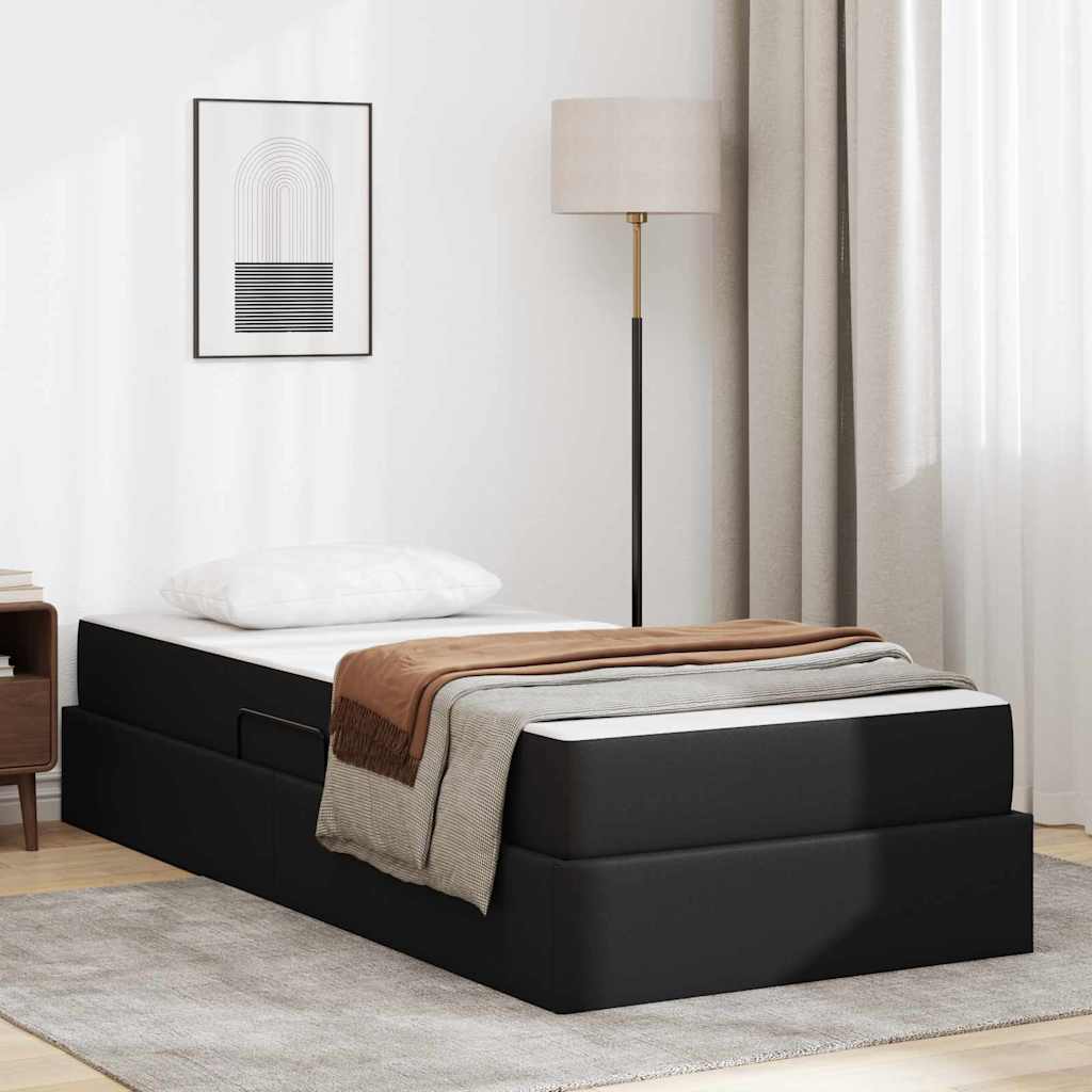 Letto con contenitore e materasso 2 pcs Nero Pelle 3399596