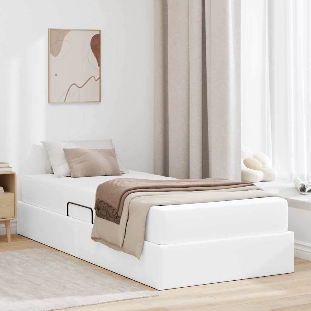 Letto con contenitore e materasso 2 pcs Bianco Pelle 3399597