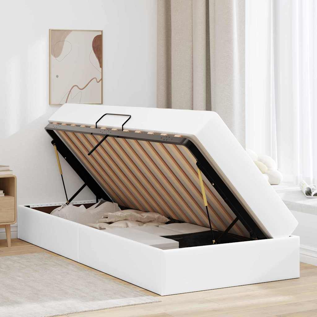 Letto con contenitore e materasso 2 pcs Bianco Pelle 3399597