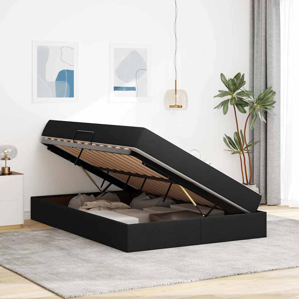 Letto con contenitore e materasso Nero 140 x 200 cm Poliestere