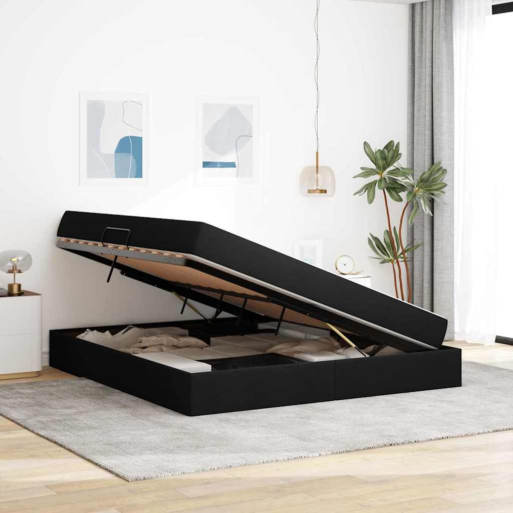 Letto con contenitore e materasso Nero 180 x 200 cm Poliestere